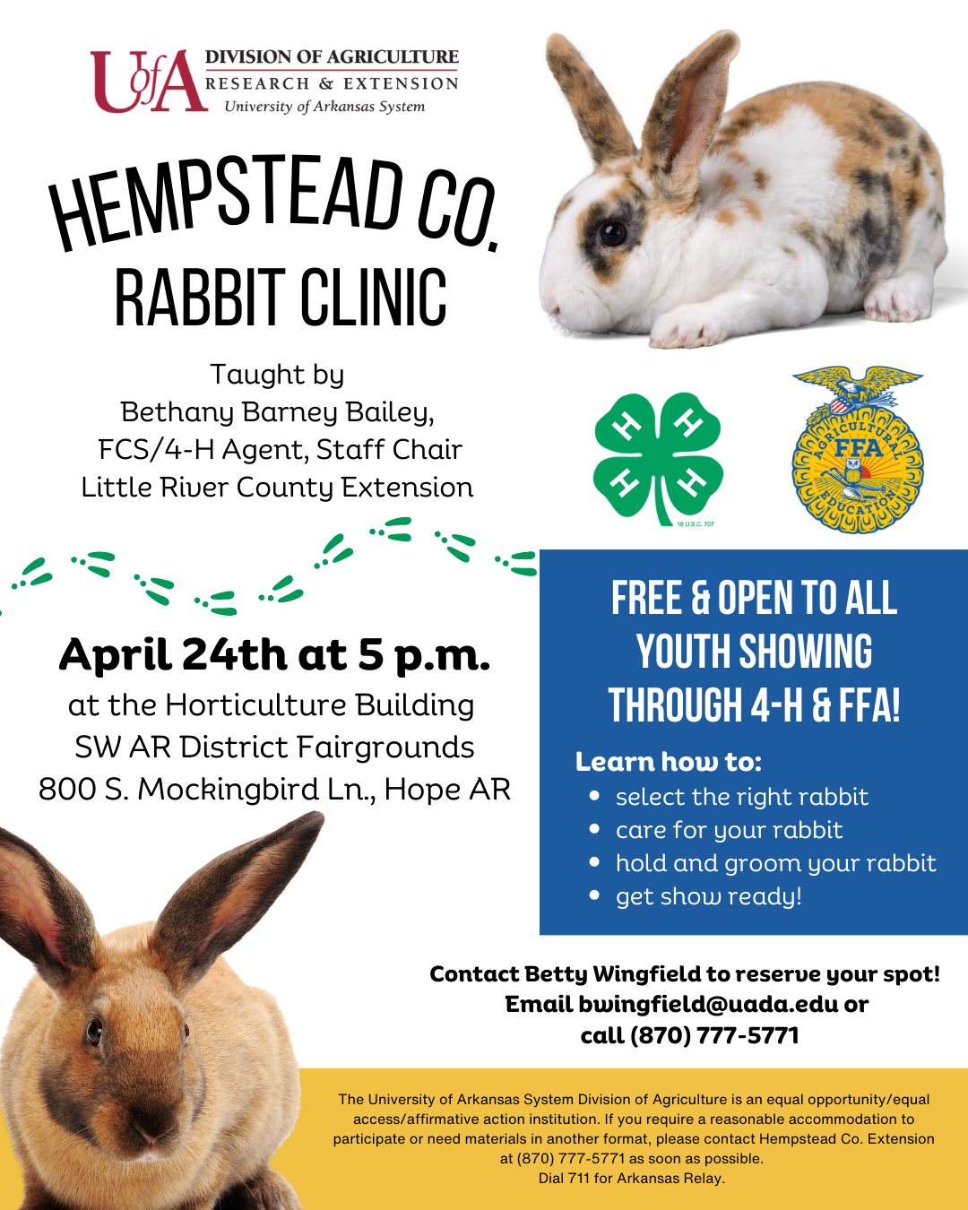 HEMPSTEAD COUNTY RABBIT CLINIC TO BE HELD Hope Prescott