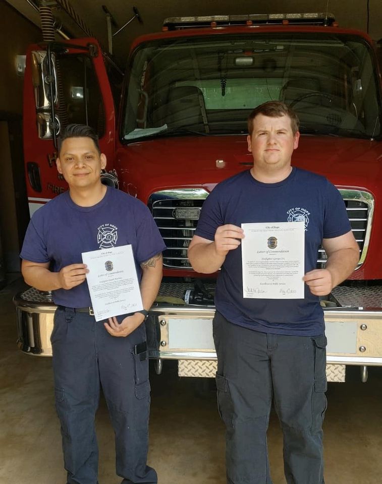 Two Hope Fire Fighters Awarded Letters of Commendation Hope Prescott