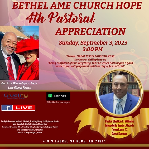 Pastoral appreciation Sept. 3