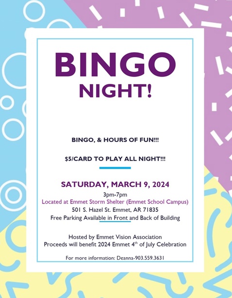 EVA hosting Bingo night in Emmet