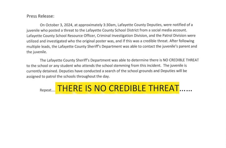 Lafayette County Sheriff’s statement on social media threat