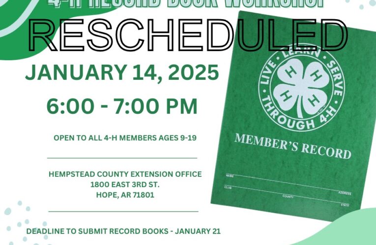 4H Record Workshop rescheduled for this evening