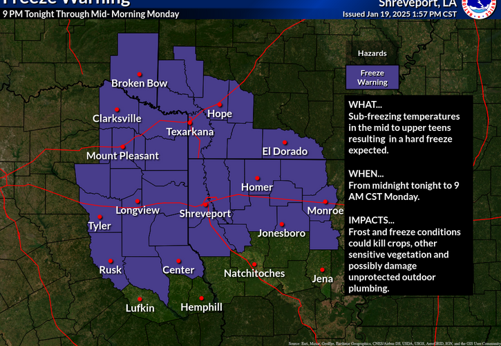 Hard Freeze Warning/Cold Weather Advisory in effect