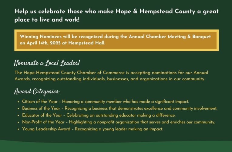 Nominations being accepted chamber Annual Meeting & Banquet Awards