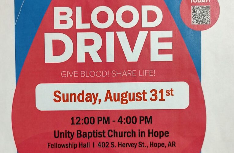 Blood drive Sunday at Unity Baptist Church