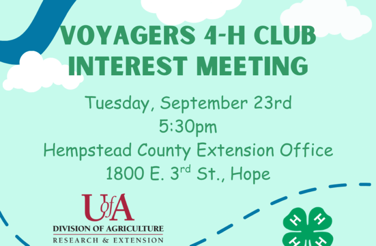 Voyagers 4-H Club Interest Meeting this evening