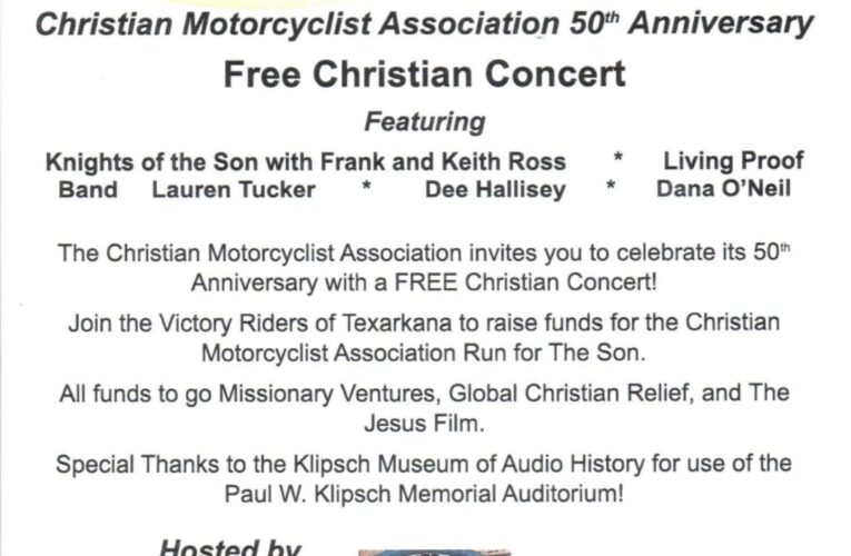 Christian Motorcyclist Association 50th anniversary free Christian Concert November 1st
