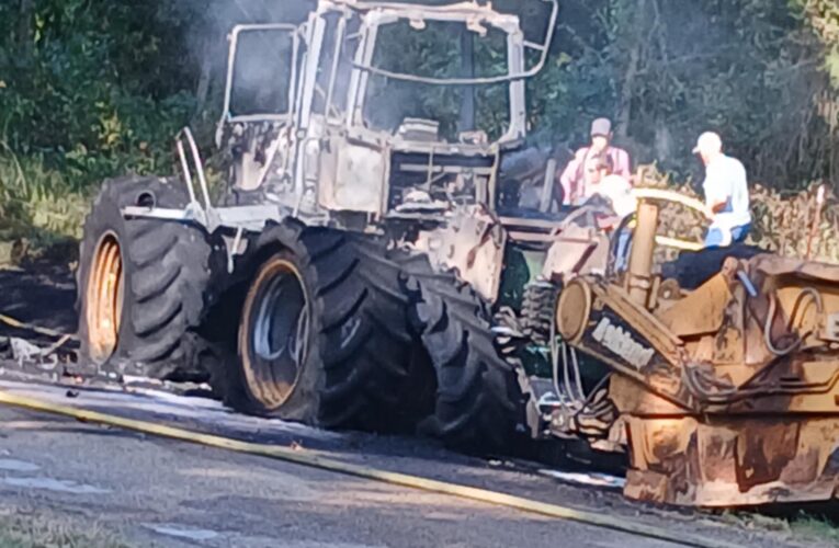 Fire heavily damages construction tractor Saturday near Columbus