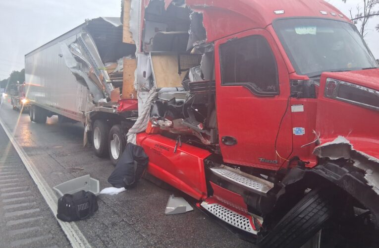 Four truck crash this morning on Interstate 30