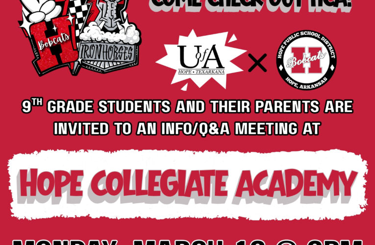 Hope Collegiate Academy meeting set for Monday