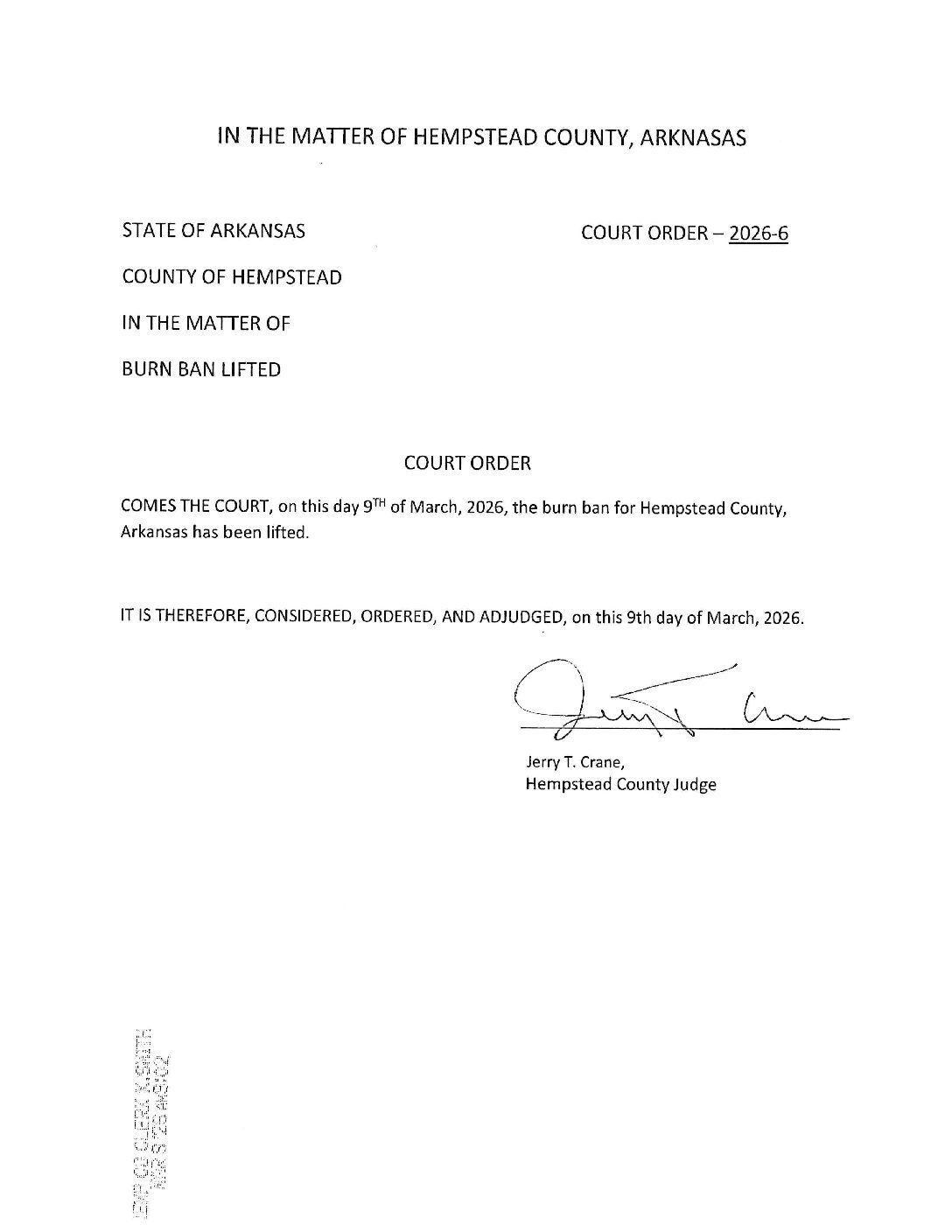 Hempstead County Burn Band lifted